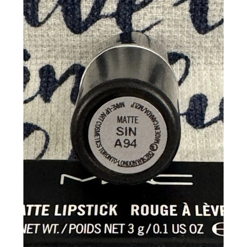 MAC Matte Lipstick Sin Deep Dark Blue Red Burgundy NIB